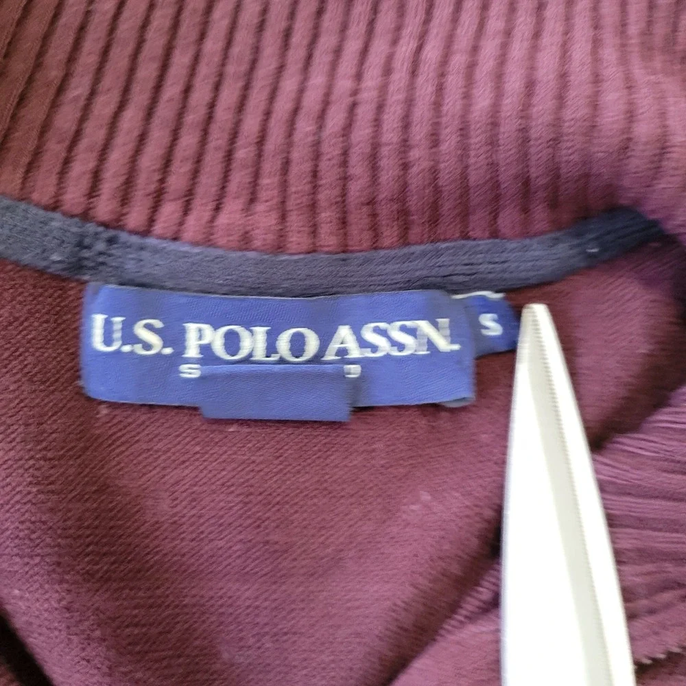 US Polo Assn. Mens Striped Quarter Zip Sweater Burgundy Navy Grey Acrylic Small - Picture 9 of 11